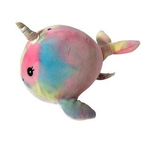 Squishmallows Plush Narwhal Tie Dye Pink BLue Hallie 12 in Length Stuffed Animal